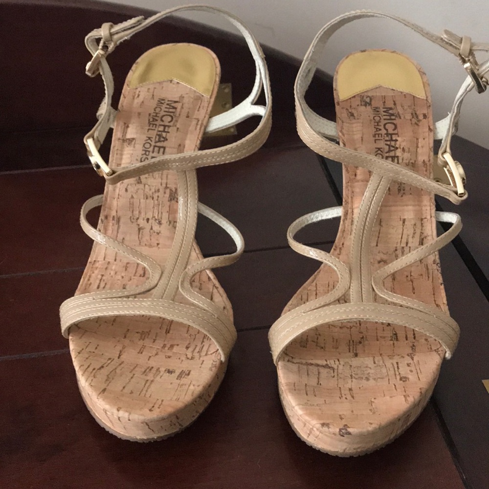 Michael Kors cork wedge heel beige patten  shoes